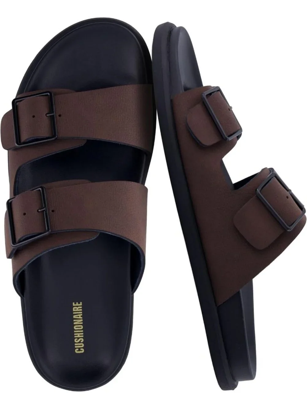 Men's Brown Alpha Leather Sandals Casual Slip On Flat Adjustable Buckles